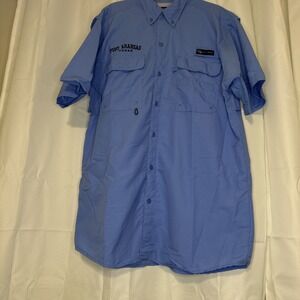 Spicy Tuna Vented Fishing Shirt Men's Large Blue Port Aransas TX Embroidered